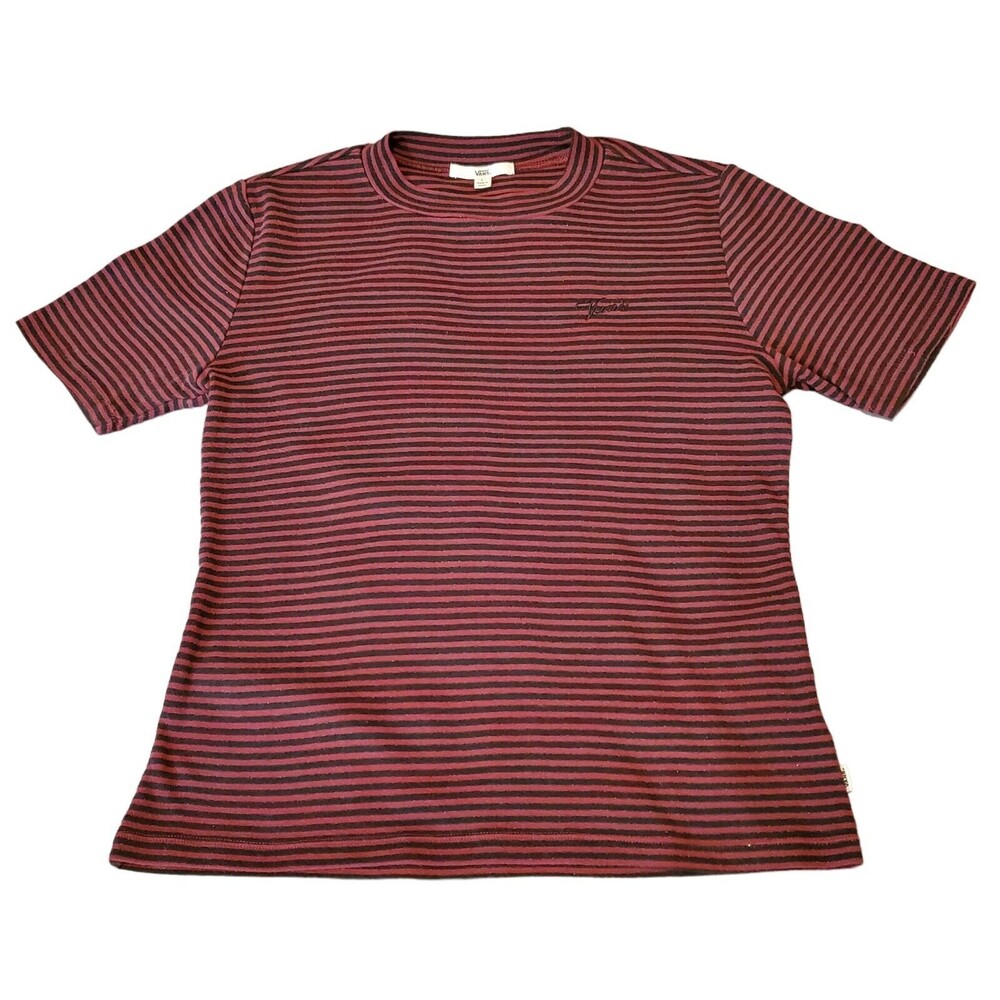 Vans Women's Short Sleeve Striped Tee - Burgundy and Black
